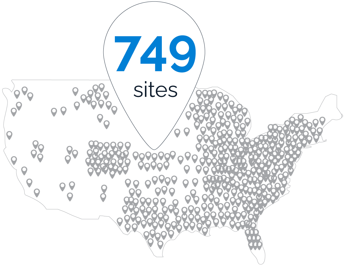 749 sites across the United States